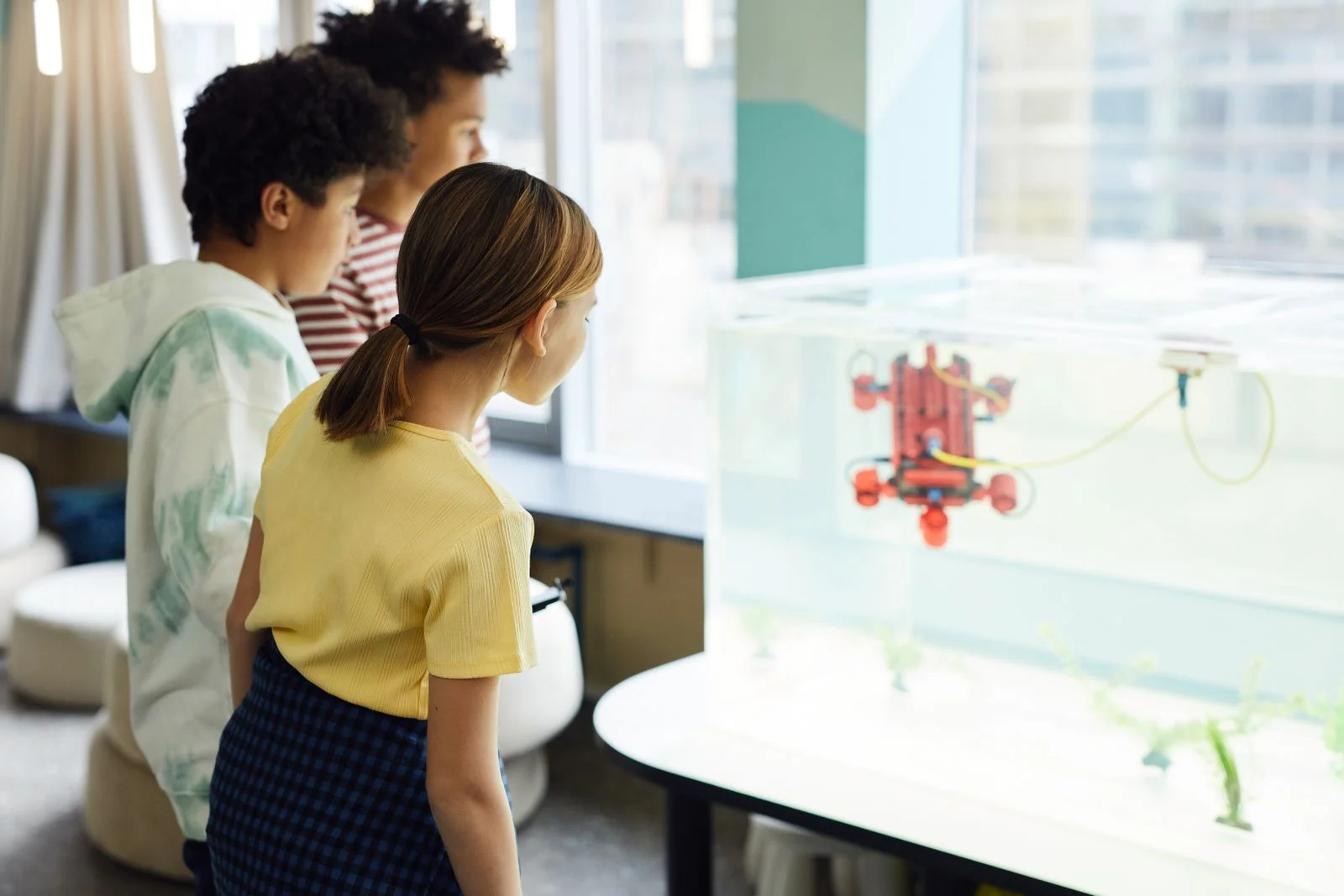 Young learners collaborating on an educational robotics activity